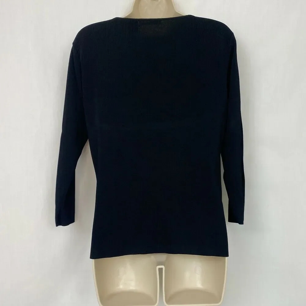 Halloween Sweater Womens Large Sweaterworks Sequin Haunted House Black Knit Top - Picture 5 of 10